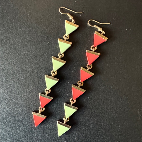 Jewelry - Long Triangle Drop Earrings - Red and Green